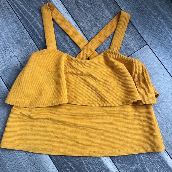 Mustard/Gold Ribbed Flowy Layered top Size XXS fits like XS - Picture 2 of 4